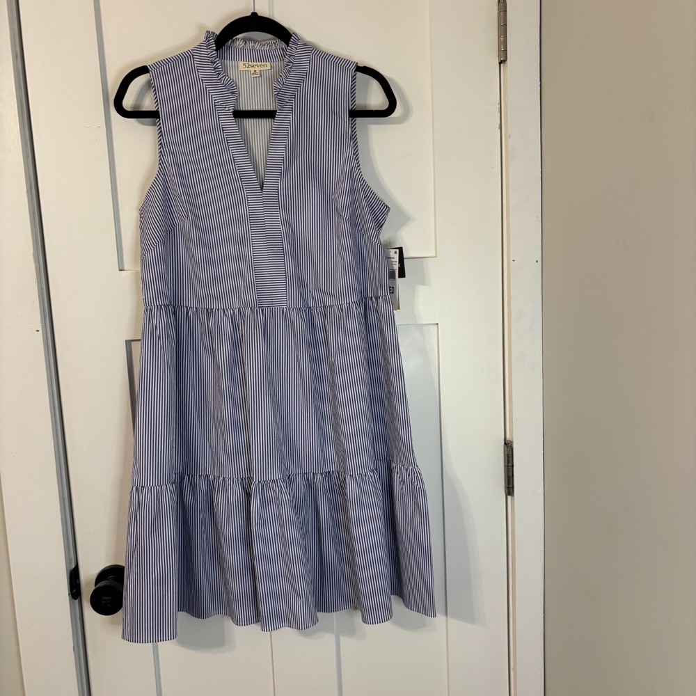 Women's Sleeveless Dress blue and white pinstripes beach sailor chic preppy